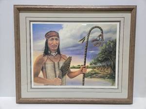 lot 138 image: Framed Signed Numbered Native American Print by Virginia Coudron - Chief Shakopee, Little Six