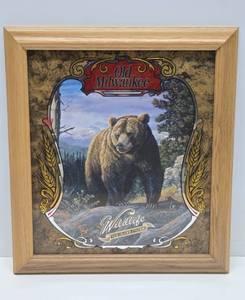 lot 139 image: Vintage OLD MILWAUKEE Advertising Beer Mirror Sign wGrizzly Bear