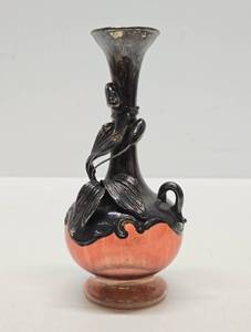 lot 160 image: Lovely Old Vintage Silver Over Glass Floral Vase