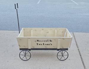 lot 201 image: Indoor  Outdoor Wood & Iron Display Wagon