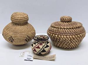 lot 174 image: Nice Group of Handmade Native American Woven Baskets