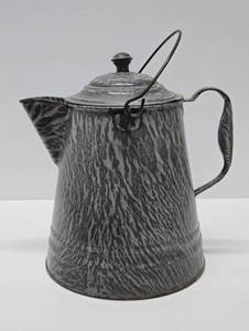 lot 205 image: Large Vintage Enamel Graniteware Coffee Pot 