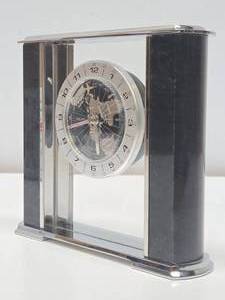 lot 219 image: Chrome & Glass World Desk Clock wAirplane Hand