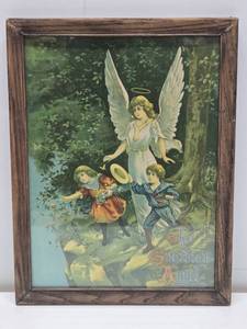 lot 221 image: Framed Antique Guardian Angel Litho Print