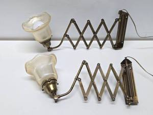 lot 212 image: Great Looking Matching Pair of Vintage Brass Scissor Lamps