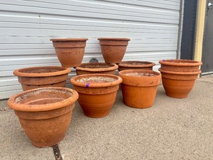 lot 257 image: Large Estate Lot of Clay  Terra Cotta Planters