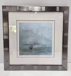 lot 259 image: Framed Signed Chinese Sailing Print - Victoria Harbor in the Rain by Lui Ming