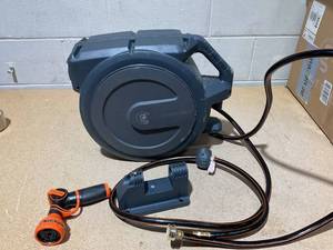 lot 235 image: Giraffe Tools Hose Reel 12 78 ft, Heavy Duty Retractable Garden Hose Reel with Any Length Lock, Slow Return System, Wall Mounted and 180 Deg Swivel Bracket