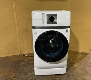 lot 23 image: GE Profile with Pet Hair Removal White Ventless All-In-One Washer Dryer Combo  Not Tested. Damaged Door Does Not Close.