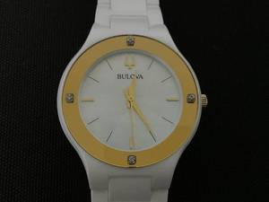 lot 17 image: Bulova Millennia Diamond Mother of Pearl Dial Ceramic Strap Womens Watch 98R292 Case Width (MM) 34.5 (Needs Repairs)