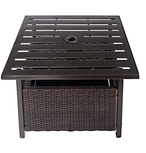 lot 204 image: Patiojoy Rattan Wicker Steel Side Table Outdoor Furniture Deck, Brown 22lx22wx18.5h (Minor Transit Damage)