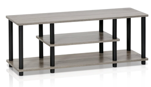 lot 261 image: Furinno Turn-N-Tube No Tools 3D 3-Tier Entertainment TV Stand up to 50 inch TV, Round Tubes, French Oak GreyBlack