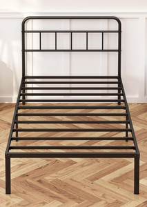 lot 405 image: Kujielan 12 inches Twin Size Bed Frame with Minimalist headboard,Metal Platform Base with Strong Metal Slats,Mattress Foundation for Under Bed Storage,Easy Assembly,Black