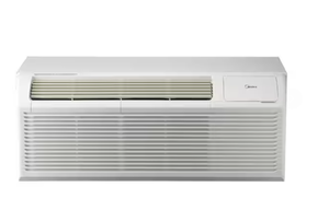 lot 28 image: Midea 9,000 BTU PTAC HP, 3.5KW Heat, 230-Volt Product Depth (in.) 21 in Product Height (in.) 16 in Product Width (in.) 42 in