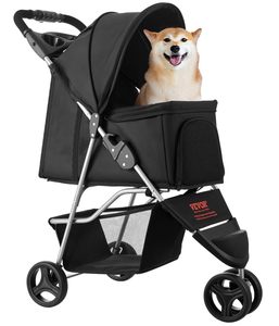 lot 64 image: VEVOR Pet Stroller, 35 lbs Weight Capacity, Foldable Dog Cart, 3 Wheels Cats Carts with Mesh Windows and Cup Holders, Portable Pet Carrier Stroller with Brake, for Small to Medium Pets 38.98 x 32.68 x 18.11 inches USED