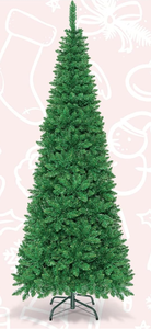 lot 411 image: Goplus 7.5ft Prelit Pencil Christmas Tree, Premium Hinged Fir Tree, with Warm White LED Lights and Solid Metal Stand, Easy Assemble, Ideal Artificial Xmas Tree for Home and Office (Not Tested)