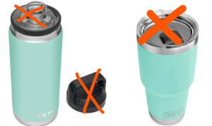 lot 423 image: BUNDLE OF 2 YETI Rambler 26 oz Bottle, Stainless Steel MISSING CAPS Yeti Rambler 30OZ Tumbler MISSING CAP