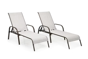 lot 425 image: Costway 2PCS Patio Lounge Chair Chaise Adjustable Reclining Armrest Grey