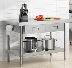 lot 431 image: YITAHOME 48  24 Stainless Steel Table with 2 Drawers, NSF Work Table with Drawer, Metal Table Prep Table for Home Kitchen Restaurant Garage Warehouse (Table Only)