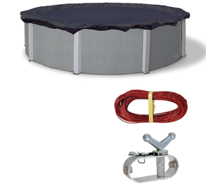 lot 433 image: Blue Wave Bronze 8-Year 18 ft Round Above Ground Pool Cover for Winter Durable & Weather-Resistant Polyethylene Winch, Cable  Navy Blue