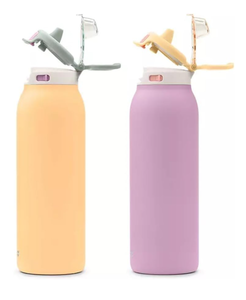 lot 288 image: Ello Pop & Fill 32oz. 2-Pack Stainless Steel Water Bottle with QuickFill Technology, TangerinePlum