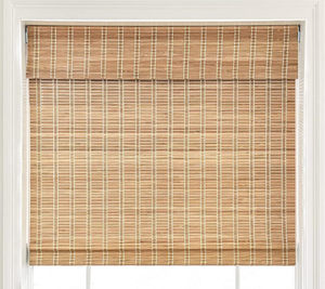lot 448 image: LazBlinds No Tools No Drill Cordless Bamboo Roman Shade, Light Filtering Window Treatment, Roll Up Bamboo Blind for Windows 35 W x 64 H, Brown