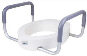 lot 450 image: Carex 3.5 Inch Raised Toilet Seat with Arms, Round Toilet Seat Riser, 300 lbs Capacity, Elevating and Raising Seat for Elderly and Handicap, Universal, Slip-Resistant with Padded Handles, White