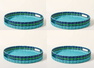 lot 461 image: LOT OF 4 Kate Spade Striped Large Woven Serving Trays Green Blue