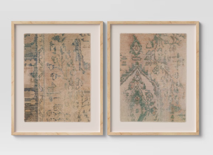 lot 463 image: LOT OF 2 Threshold 24 x 30 Textured Fabric Framed Wall Art - Threshold Burlap Material, Abstract Digital Art, Beige Polystyrene Frame