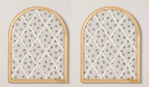 lot 465 image: LOT OF 2 Hearth & Hand with Magnolia Arched 14x18 Photo & Memory Collage Board with Patterned Fabric - Hearth & Hand with Magnolia