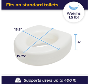 lot 485 image: AquaSense 770-610 4 Inch Portable Raised Toilet Seat Riser, Elevated Toilet Seat for Seniors 15.75D x 15.5W x 4H