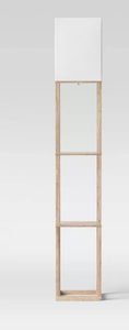 lot 470 image: Threshold 62.5 Alabaster Shelf Floor Lamp Light Brown - Threshold ETL Listed, Linen Shade, MDF Body