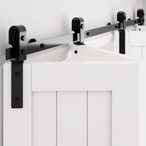 lot 322 image: WINSOON 60 Bifold Barn Door Hardware Smooth Quietly Bi-fold Sliding Door Hardware for 56 Closet Doors - Black Folding Track Kit Easy to Install - Bi Fold Barn Door Hardware Kit