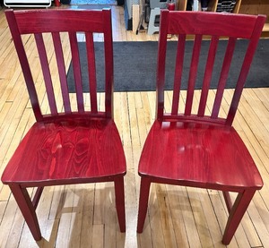 lot 55 image: Red Painted Wooden Chairs Set of 2