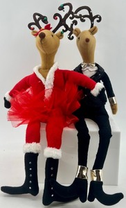 lot 63 image: Reindeer Shelf Sitters Pair in Festive Outfits
