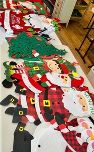 lot 80 image: Christmas Felt Decor Lot Santa, Snowman, Elves & Tree Cutouts