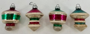 lot 88 image: Vintage Shiny Brite UFO Glass Christmas Ornaments Set of 4