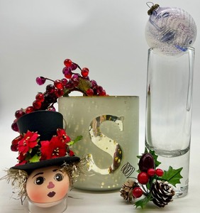 lot 100 image: Holiday Decor Lot Frosted Candle Holder wS, Crackle Ornament & Garland