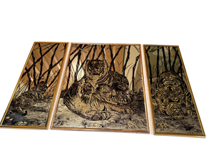 lot 2 image: Tiger Family Etched Glass Triptych