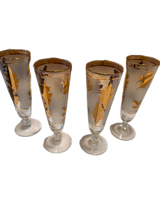 lot 5 image: Mid-Century Frosted Glasses with Gold Leaf Tray Set
