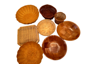 lot 8 image: Assorted Woven and Wooden Bowls and Baskets
