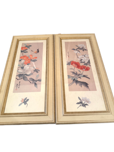 lot 27 image: Pair of Framed Botanical Bird & Flower Prints