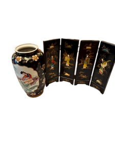 lot 29 image: Hand-Painted Vase & Decorative Folding Panel Set