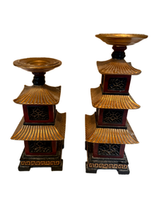 lot 43 image: Pair of Asian Pagoda-Style Candlesticks