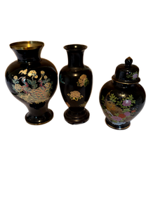 lot 45 image: Black Enamel Asian-Inspired Vases and Jar