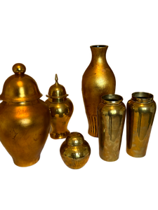 lot 51 image: Grouping of Six Gold-Toned Decorative Jars and Vases
