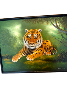 lot 53 image: Framed Original Oil Painting of a Tiger