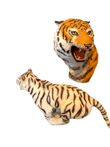 lot 55 image: Collection of Seven Decorative Tiger-Themed Figurines and Plate