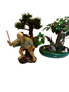 lot 57 image: Grouping of Asian Miniature Figurines and Artificial Bonsai