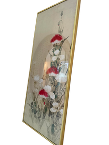 lot 73 image: Framed Vertical Asian-Style Floral Artwork